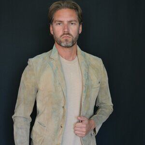 Ralph Lauren Purple Label Suede Leather Blazer 42L Large brown gray beige green